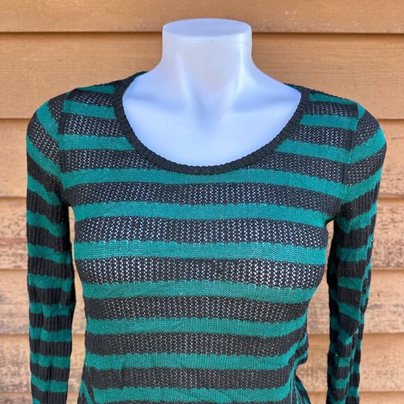 AB Studio Green & Black Striped Long-Sleeve Knit Top Size M - Picture 6 of 9
